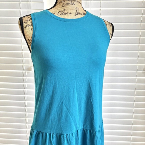 Eileen Fisher Midi Tank Dress Womens Petite Small/Medium Baby Blue Drop Waist - Picture 2 of 8